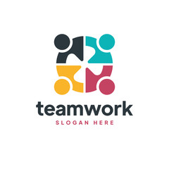 Round Puzzle Teamwork Logo - Circle Symbol of Collaboration and Unity