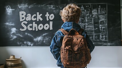 Back to School Education Scene: Blond Student at Blackboard Design Element 