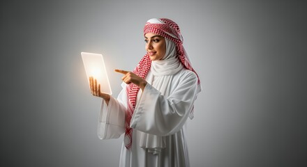 Arab Woman using futuristic tablet