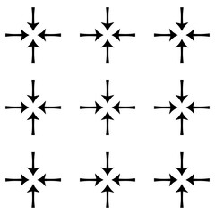 A seamless pattern of four black arrows pointing to a central point, symbolizing focus, convergence, center of attention, meeting point, integration, or pressure.