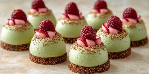 Pastel mousse cupcakes with swirled cream, sprinkled with sugar, ideal for birthday events, bakery boxes, or sweet displays.