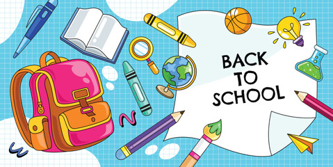 Fun back to school template banner vector background