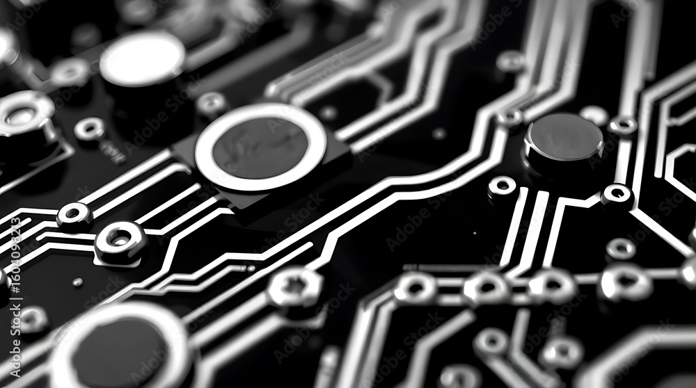 Fototapete a vector graphic depicting a circuit board, showcasing intricate circuitry patterns and components, 