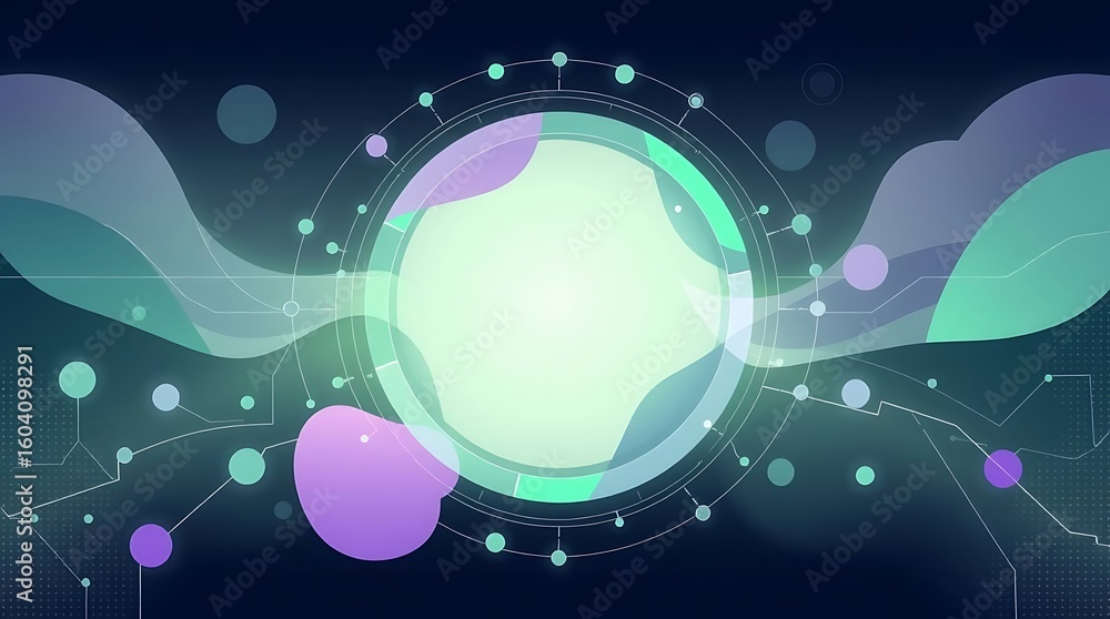 Poster a vector graphic of a technology background, using a blend of organic and geometric shapes to symbol