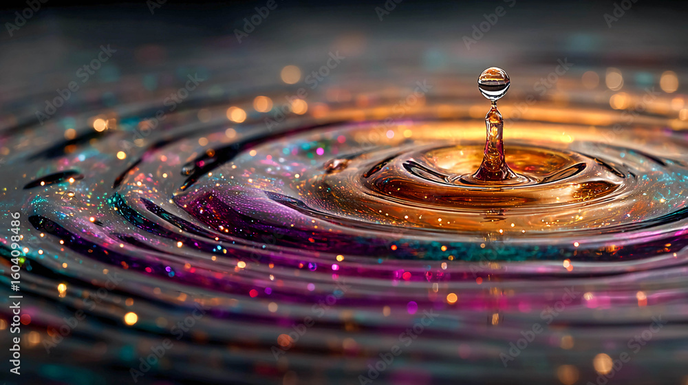 Aufkleber a drop of water falling on a surface and creating concentric circles. the water is colored in bright