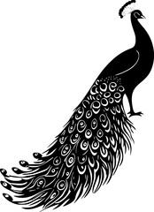 Peacock bird black silhouette vector graphic