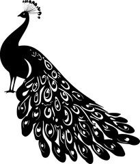 Peacock bird black silhouette vector graphic