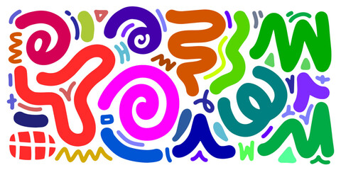 Colorful collection organic shapes and symbols on a white background. Modern contemporary figures, doodle objects and graphic elements. Vector illustrations collection.