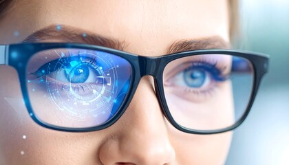 Futuristic vision technology concept with smart glasses and digital interface display