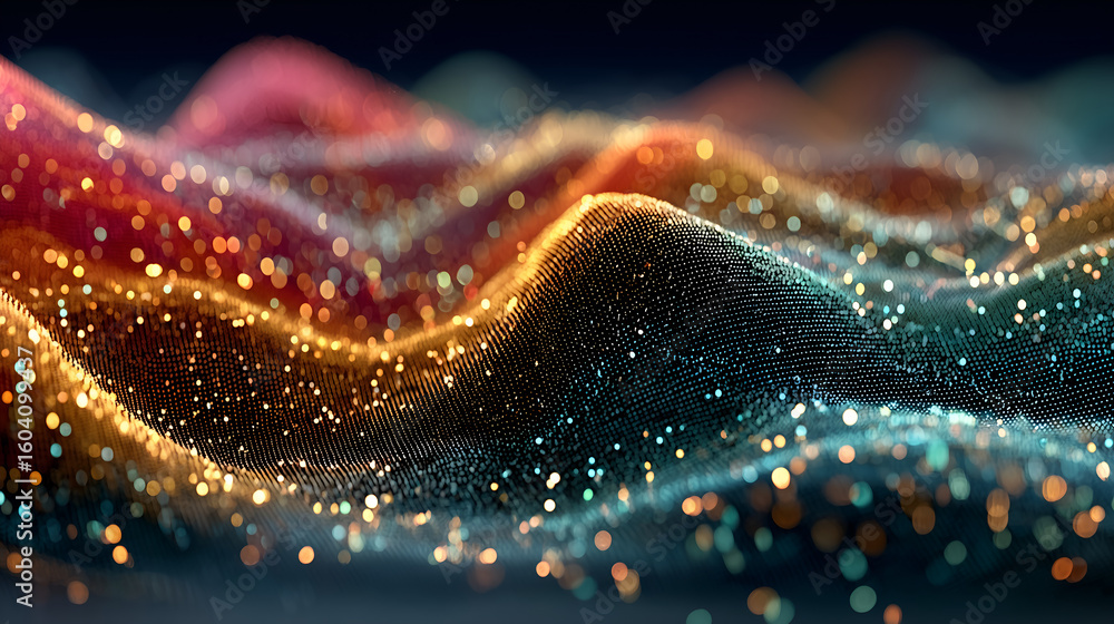 Poster digital waveform: a mesmerizing abstract digital rendering, featuring vibrant gradients and a field 