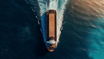 Cargo ship at sea, aerial view transportation