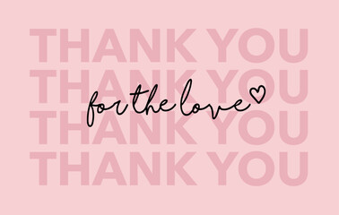 Minimalist handwritten thank you for the love card in pink. Perfect for business packaging. Postcard for holidays.