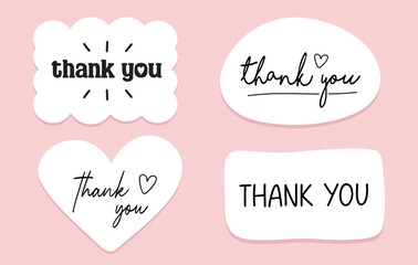 Handwritten Thank You in different bubbles on a Pink Background. Great for sticker sheets, cards, or digital posts.