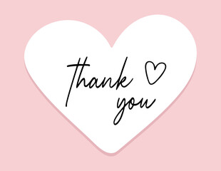 Handwritten Thank You in Heart Shaped Bubble with Pink Background. Cute Love Sticker. Perfect for notes, tags and cards.