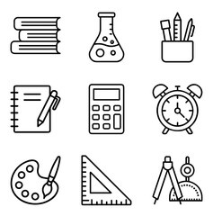 Obraz premium Educational icons including books, tools, and study materials - back to school
