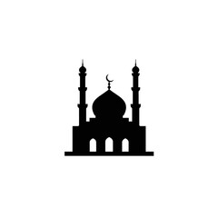 Elegant Silhouette of a Mosque with Minarets and Crescent Moon Design