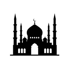 Elegant Silhouette of a Mosque with Minarets and Crescent Moon Design