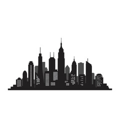 Naklejka premium Black and White Cityscape Silhouette with Skyscrapers and Buildings on White Background