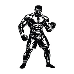 Vector a boxer stand with pose vector silhouette on white background