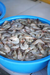 fresh shrimp in the seller's basket