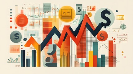 Abstract financial data visualization with bold colors and dynam
