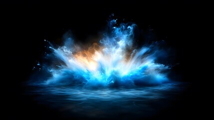 Abstract Explosion of Blue and Orange Energy Above Water Surface