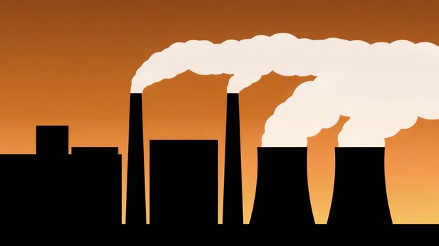 city silhouette with industry air pollution smog and noxious gas emission illustrated animation