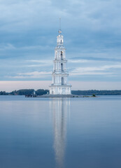 The flooded bell tower of St. Nicholas Cathedral. Kalyazin. Tver region, Russia