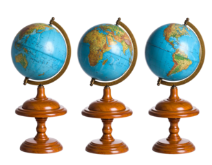 Antique Globe Set on Wooden Stands Isolated on White