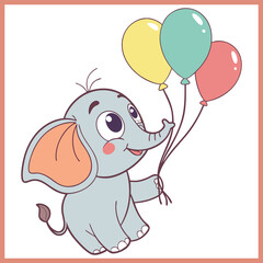 Cute baby elephant with air balloon tied on tail