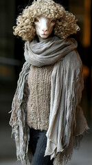 A sheep-like doll in neutral tones