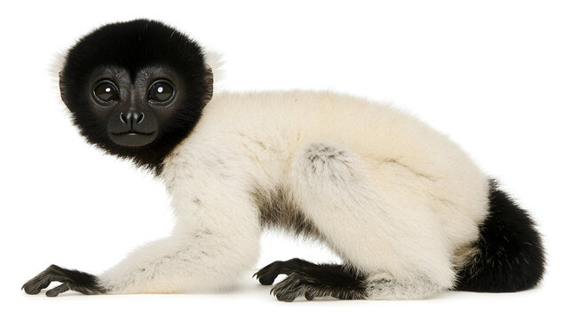 A young lemur on a white background