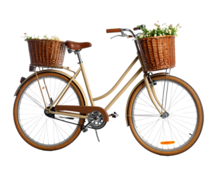Vintage Bicycle with Flower Baskets on White Background
