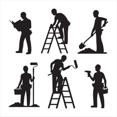  Construction Worker Silhouettes - Vector Icon Set for Building & Repair