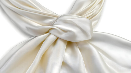 Close-up of a creamy white silk scarf knotted