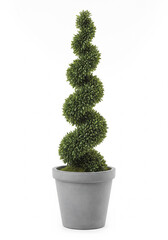 Artificial Spiral Topiary in Stone Pot Isolated