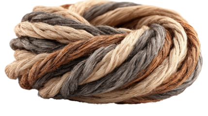 Artisan Yarn Spiral: Close-up of artisan yarn arranged in a captivating spiral form, offering a visually textured, tactile experience, perfect for textile art and crafting.