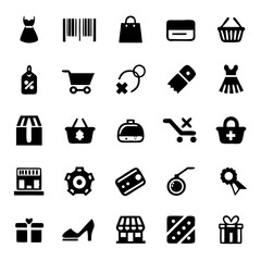 Retail Shopping Icons – Barcode, Discount Tag, Shelf, Payment Terminal, Loyalty Card – Vector Set for Store Signage, POS Systems & E-Commerce Platforms
