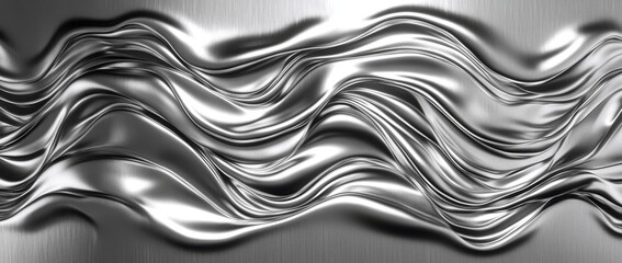 Curved metallic waves flow across a sleek surface, capturing light and creating a dynamic visual effect in a contemporary space designed for aesthetics.