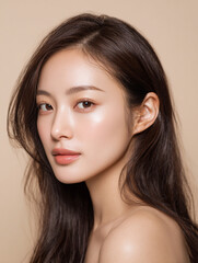 Korean K-Beauty Model with Autumn Mood Background for Skincare and Cosmetic AI Stock Image