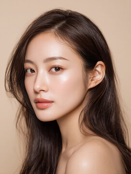 Korean K-Beauty Model with Autumn Mood Background for Skincare and Cosmetic AI Stock Image