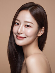 Korean K-Beauty Model with Autumn Mood Background for Skincare and Cosmetic AI Stock Image