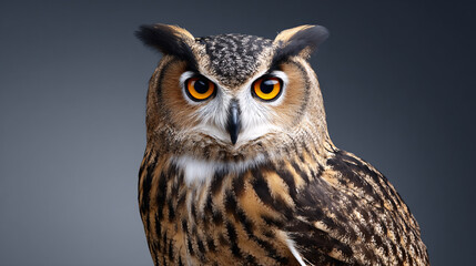 Majestic Owl Close-Up, Wildlife Photography, Studio Setting, Detailed Portrait, Nature Concept