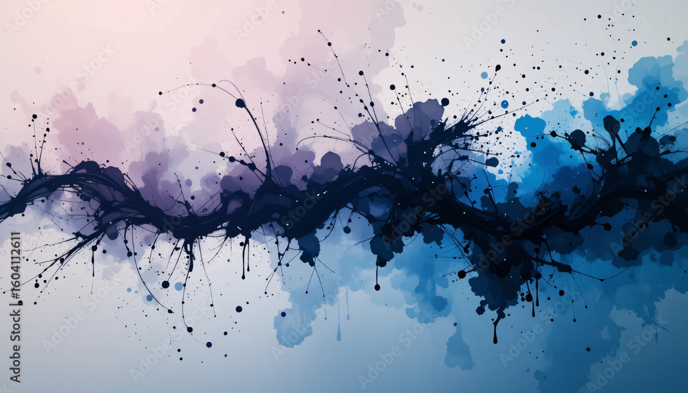 Poster abstract ink splash composition with soft gradient