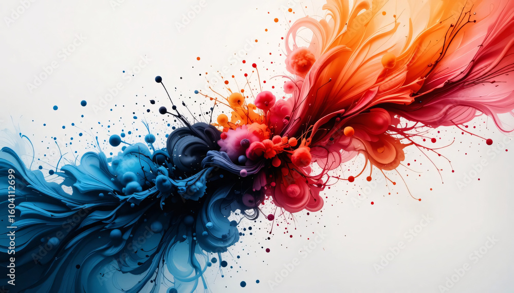 Poster abstract ink splash composition with soft gradient