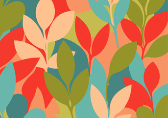 Vibrant abstract floral pattern with soft muted colors and organic leaf shapes for modern design