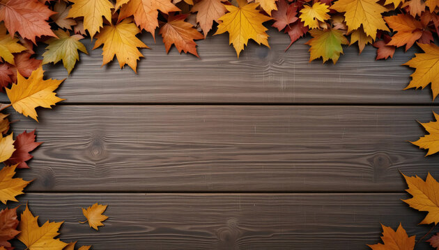 Autumn leaves on wooden background