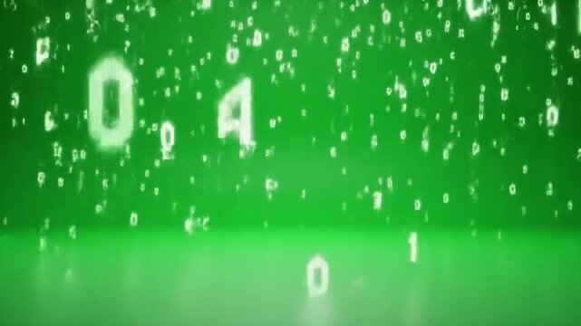 Glowing green binary code numbers floating in digital space with futuristic ambiance