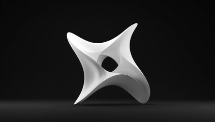 Abstract white sculpture, intricate, flowing forms, centered on dark background