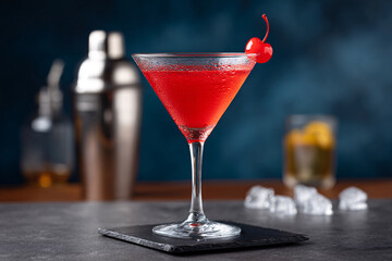 Cherry Martini Creation at a Modern Bar with Elegant Presentation